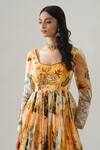 Buy_House Of Akshata_Orange Organza Embroidery Square Neck Golden Bloom Gown _Online_at_Aza_Fashions