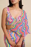Buy_House Of Akshata_Multi Color Georgette Sequins, Beads V-neck Vibrant Elegance Drape Sharara Set _Online_at_Aza_Fashions