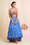 Buy_House Of Akshata_Blue Crepe Embroidery Round Neck Floral Ruffle Skirt Set _at_Aza_Fashions
