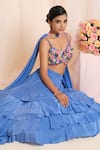 Buy_House Of Akshata_Blue Crepe Embroidery Round Neck Floral Ruffle Skirt Set _Online_at_Aza_Fashions