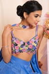 Shop_House Of Akshata_Blue Crepe Embroidery Round Neck Floral Ruffle Skirt Set _Online_at_Aza_Fashions