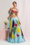 Buy_House Of Akshata_Multi Color Crepe, Net Sequins, Embroidery Asymmetric Elegance Lehenga Set _at_Aza_Fashions