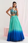 Buy_House Of Akshata_Teal Crepe, Georgette Beads, Embroidery Ocean Breeze Evil Eye Boho Set _at_Aza_Fashions