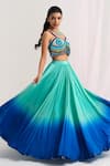 House Of Akshata_Teal Crepe, Georgette Beads, Embroidery Ocean Breeze Evil Eye Boho Set _Online_at_Aza_Fashions