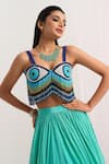 Shop_House Of Akshata_Teal Crepe, Georgette Beads, Embroidery Ocean Breeze Evil Eye Boho Set _Online_at_Aza_Fashions