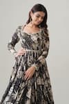 Buy_House Of Akshata_Black Organza, Satin Embroidery Scoop Neck Tropical Luxe Hand Gown _Online_at_Aza_Fashions