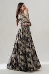 Shop_House Of Akshata_Black Organza, Satin Embroidery Scoop Neck Tropical Luxe Hand Gown _Online_at_Aza_Fashions