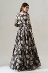 Shop_House Of Akshata_Black Organza, Satin Embroidery Scoop Neck Tropical Luxe Hand Gown _at_Aza_Fashions