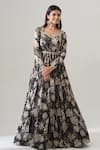 Buy_House Of Akshata_Black Organza, Satin Embroidery Scoop Neck Tropical Luxe Hand Gown _at_Aza_Fashions