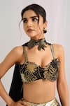 Buy_House Of Akshata_Black Organza, Satin Embroidery Round Neck Tropical Leaf Lehenga Set _Online_at_Aza_Fashions