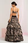 House Of Akshata_Black Organza, Satin Embroidery Round Neck Tropical Leaf Lehenga Set _Online_at_Aza_Fashions