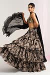 House Of Akshata_Black Organza, Satin Embroidery Round Neck Tropical Leaf Lehenga Set _at_Aza_Fashions