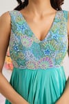 Shop_House Of Akshata_Aqua Crepe Beads, Embroidery V-neck Turquoise Ocean Elegance Gown _Online_at_Aza_Fashions