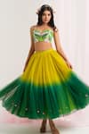 Buy_House Of Akshata_Green Net, Georgette Embroidery Round Neck Tropical Chic Ensemble Set _Online_at_Aza_Fashions