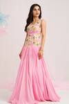 Buy_House Of Akshata_Pink Crepe Embroidery Round Neck Floral Elegance Gown _at_Aza_Fashions