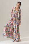 Shop_House Of Akshata_Multi Color Crepe Embroidery Round Neck Radiant Bloom Peplum Set _Online_at_Aza_Fashions