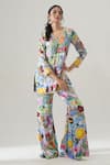 Shop_House Of Akshata_Multi Color Bemberg, Satin Embroidery V-neck Artisan Flair Co-ord Set _Online_at_Aza_Fashions