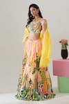 Buy_House Of Akshata_Multi Color Crepe, Organza Embroidery Round Neck Sunlit Tropics Lehenga Set _Online_at_Aza_Fashions