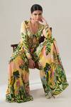 Buy_House Of Akshata_Yellow Crepe, Net Embroidery V-neck Tropical Breeze Peplum Set _Online_at_Aza_Fashions