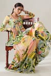 Shop_House Of Akshata_Yellow Crepe, Net Embroidery V-neck Tropical Breeze Peplum Set _Online_at_Aza_Fashions
