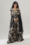Buy_House Of Akshata_Black Organza, Net, Satin Embroidery Round Neck Hand Peplum Set _at_Aza_Fashions