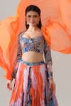 House Of Akshata_Orange Georgette Embroidery Square Neck Sunset Bloom Lehenga Set _Online_at_Aza_Fashions
