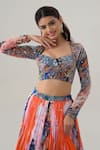 Shop_House Of Akshata_Orange Georgette Embroidery Square Neck Sunset Bloom Lehenga Set _Online_at_Aza_Fashions