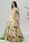 House Of Akshata_Multi Color Crepe Embroidery Round Neck Tropical Sheer Green Lehenga Set _Online_at_Aza_Fashions