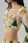 Buy_House Of Akshata_Multi Color Crepe Embroidery Round Neck Tropical Sheer Green Lehenga Set _Online_at_Aza_Fashions