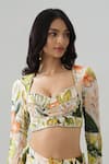 Shop_House Of Akshata_Multi Color Crepe Embroidery Round Neck Tropical Sheer Green Lehenga Set _Online_at_Aza_Fashions