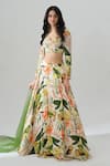 Buy_House Of Akshata_Multi Color Crepe Embroidery Round Neck Tropical Sheer Green Lehenga Set _at_Aza_Fashions
