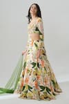 House Of Akshata_Multi Color Crepe Embroidery Round Neck Tropical Sheer Green Lehenga Set _at_Aza_Fashions
