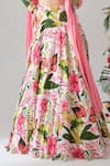 Buy_House Of Akshata_Pink Crepe Embroidery Round Neck Tropical Bliss Floral Lehenga Set _Online_at_Aza_Fashions
