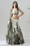 Buy_House Of Akshata_White Georgette, Organza Embroidery Round Neck Enchanted Forest Lehenga Set _at_Aza_Fashions
