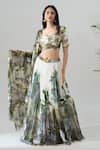 Shop_House Of Akshata_White Georgette, Organza Embroidery Round Neck Enchanted Forest Lehenga Set _Online_at_Aza_Fashions