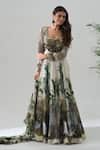 Shop_House Of Akshata_White Georgette, Organza Embroidery Square Neck Enchanted Forest Anarkali Set _at_Aza_Fashions