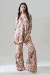 Buy_House Of Akshata_Multi Color Organza, Satin Embroidery Vintage-inspired Multicolour Co-ord Set _at_Aza_Fashions