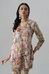 Buy_House Of Akshata_Multi Color Organza, Satin Embroidery Vintage-inspired Multicolour Co-ord Set _Online_at_Aza_Fashions