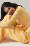 Shop_House Of Akshata_Yellow Georgette Embroidery V-neck Citrus Bliss Co-ord Set _Online_at_Aza_Fashions
