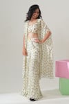 House Of Akshata_White Georgette Embroidery Open , Round Avocado Bliss Co-ord Set _Online_at_Aza_Fashions