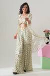 Buy_House Of Akshata_White Georgette Embroidery Open , Round Avocado Bliss Co-ord Set _Online_at_Aza_Fashions