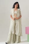 Buy_House Of Akshata_White Georgette Embroidery Open , Round Avocado Bliss Co-ord Set _at_Aza_Fashions