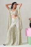 House Of Akshata_White Georgette Embroidery Open , Round Avocado Bliss Co-ord Set _at_Aza_Fashions