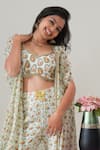 Buy_House Of Akshata_White Georgette Embroidery Open , Round Avocado Bliss Co-ord Set 
