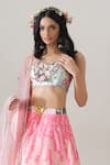 House Of Akshata_Pink Crepe, Net Embroidery Round Neck Blush Garden Lehenga Set _Online_at_Aza_Fashions