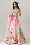 Buy_House Of Akshata_Pink Crepe, Net Embroidery Round Neck Blush Garden Lehenga Set _Online_at_Aza_Fashions
