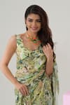 House Of Akshata_Green Chinon Embroidery Round Neck Hand Saree Set _at_Aza_Fashions
