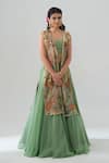 House Of Akshata_Green Organza, Satin Embroidery Round Neck Sage Serenity Lehenga Set _Online_at_Aza_Fashions