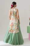 Shop_House Of Akshata_Green Organza, Satin Embroidery Round Neck Sage Serenity Lehenga Set _at_Aza_Fashions