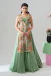 Buy_House Of Akshata_Green Organza, Satin Embroidery Round Neck Sage Serenity Lehenga Set _at_Aza_Fashions